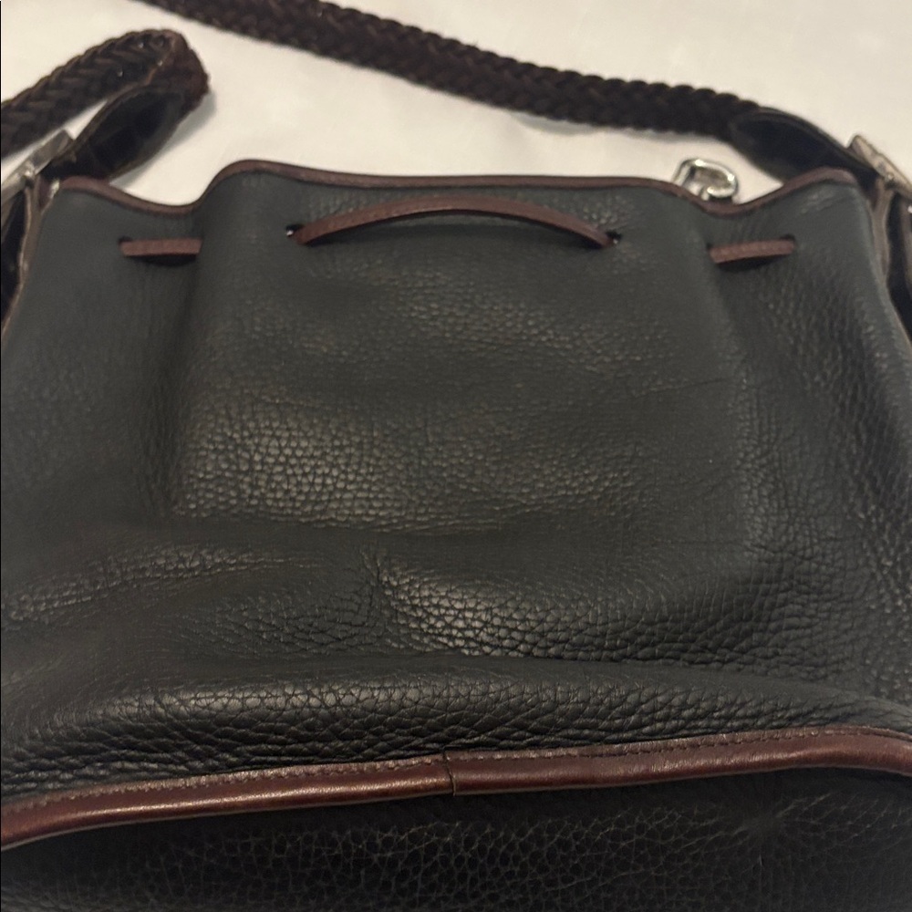 VTG Brighton Black & Brown silver Bucket Bag Crocodile print pebbled leather 90s - Picture 8 of 15